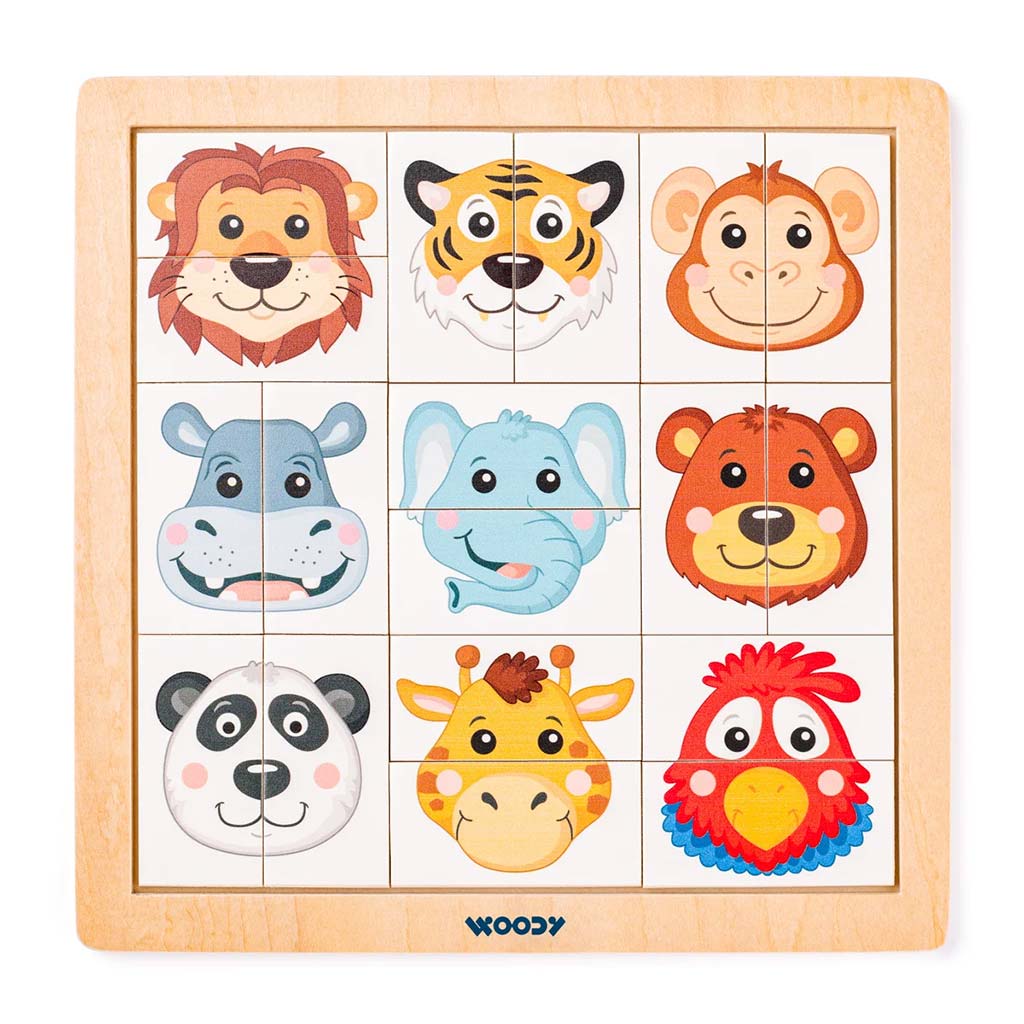 Montessori Szafari állatfejes fa kirakó - Woodyland kép 1