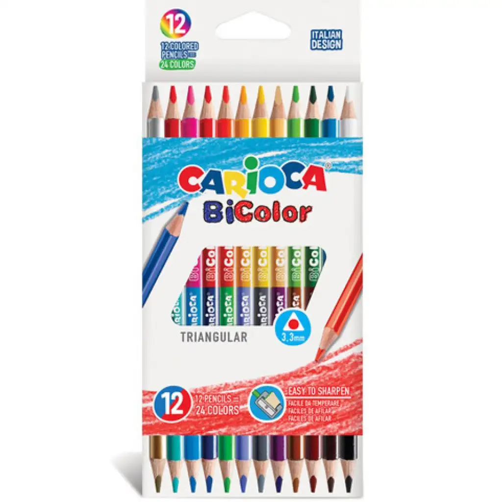 Színes ceruzakészlet kétvégű 12db-os 24 színnel - Carioca kép 1