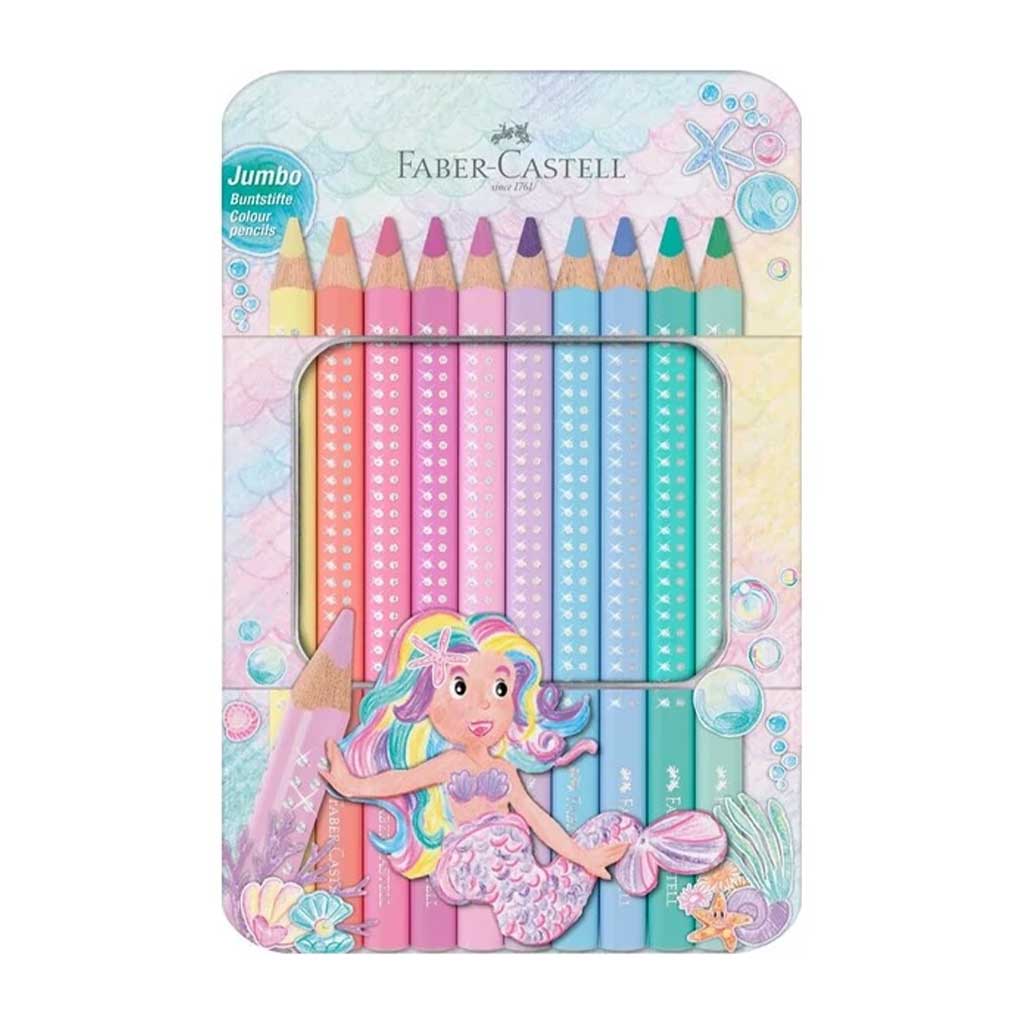 Faber-Castell: Sparkle Jumbo háromszögletű pasztell színesceruza 10db-os szett fém dobozban kép 1