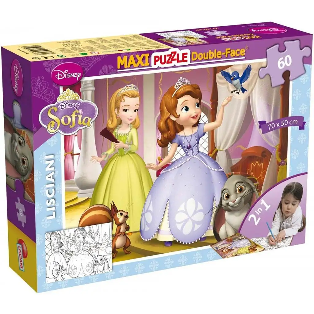 Disney Szófia hercegnő 2 az 1-ben 60db-os maxi puzzle és színező 70x50cm - Lisciani kép 1