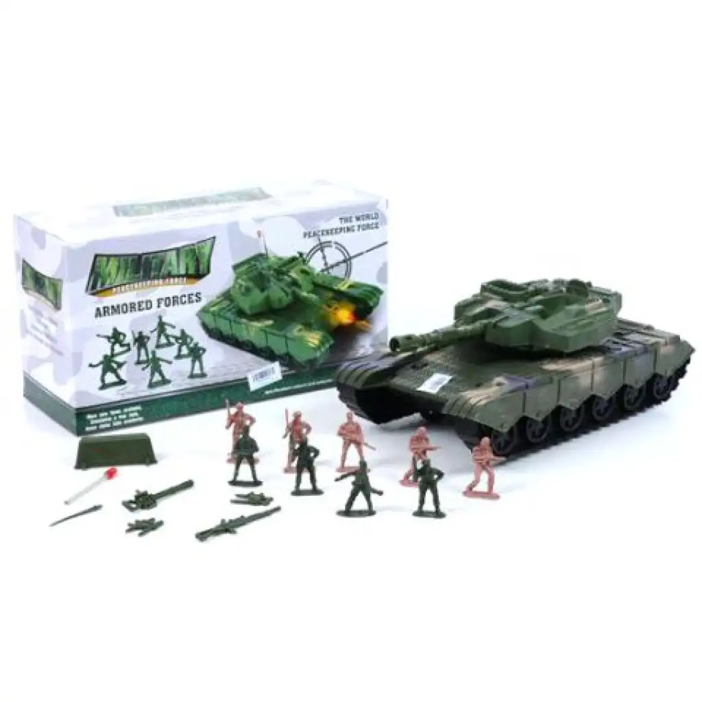 Tank játékszett katonákkal és kiegészítőkkel zöld színben kép 1