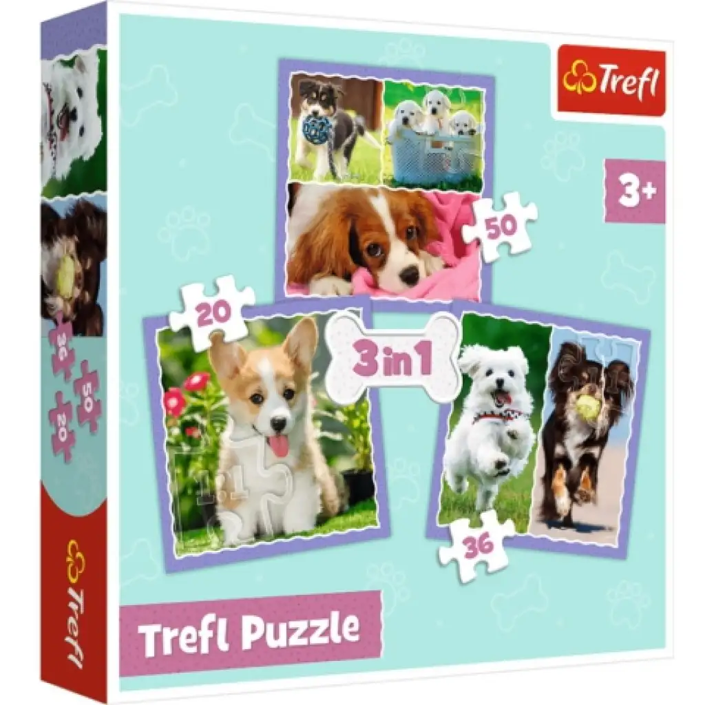 Cuki kutyusok 3 az 1-ben 50-36-20db-os puzzle - Trefl kép 1