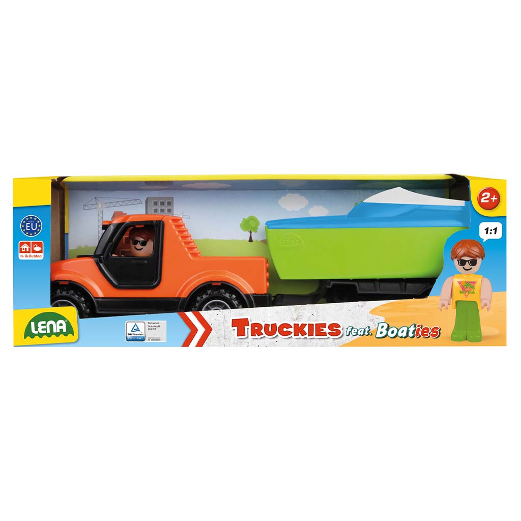 Lena: Truckies Pick-up autó csónakutánfutóval és vitorlás hajóval dobozos 35cm kép 1