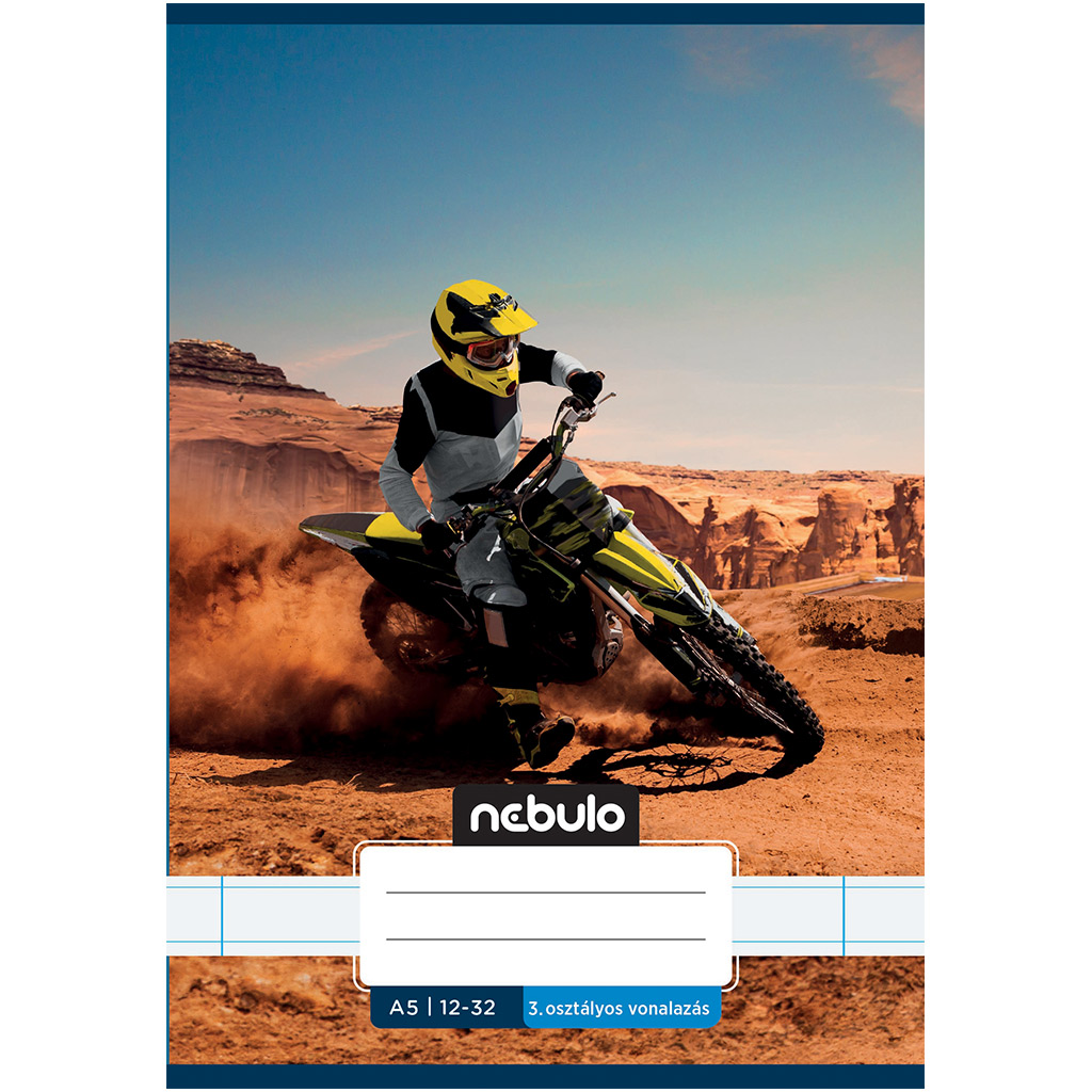 Nebulo: Tűzött 3. osztályos cross motoros a sivatagban mintás vonalas füzet 12-32 A/5 kép 1