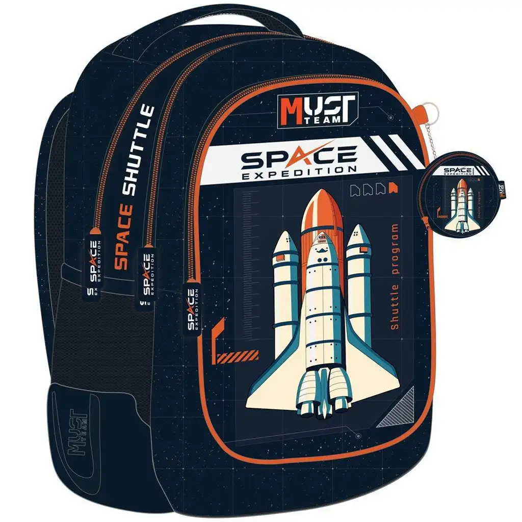 Luna: Must Team űrhajós lekerekített 3 rekeszes iskolatáska, hátizsák 32x18x43cm kép 1