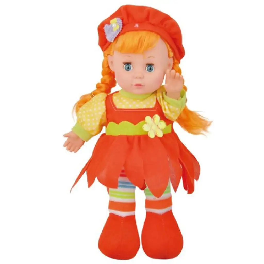Vörös hajú rongytestű baba piros sapival 30cm-es kép 1