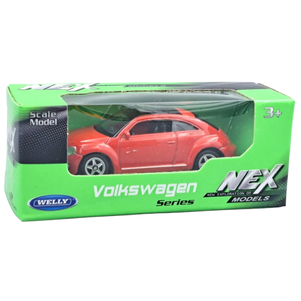 Welly: Volkswagen Bogár modern piros kisautó modell 1/64 kép 1