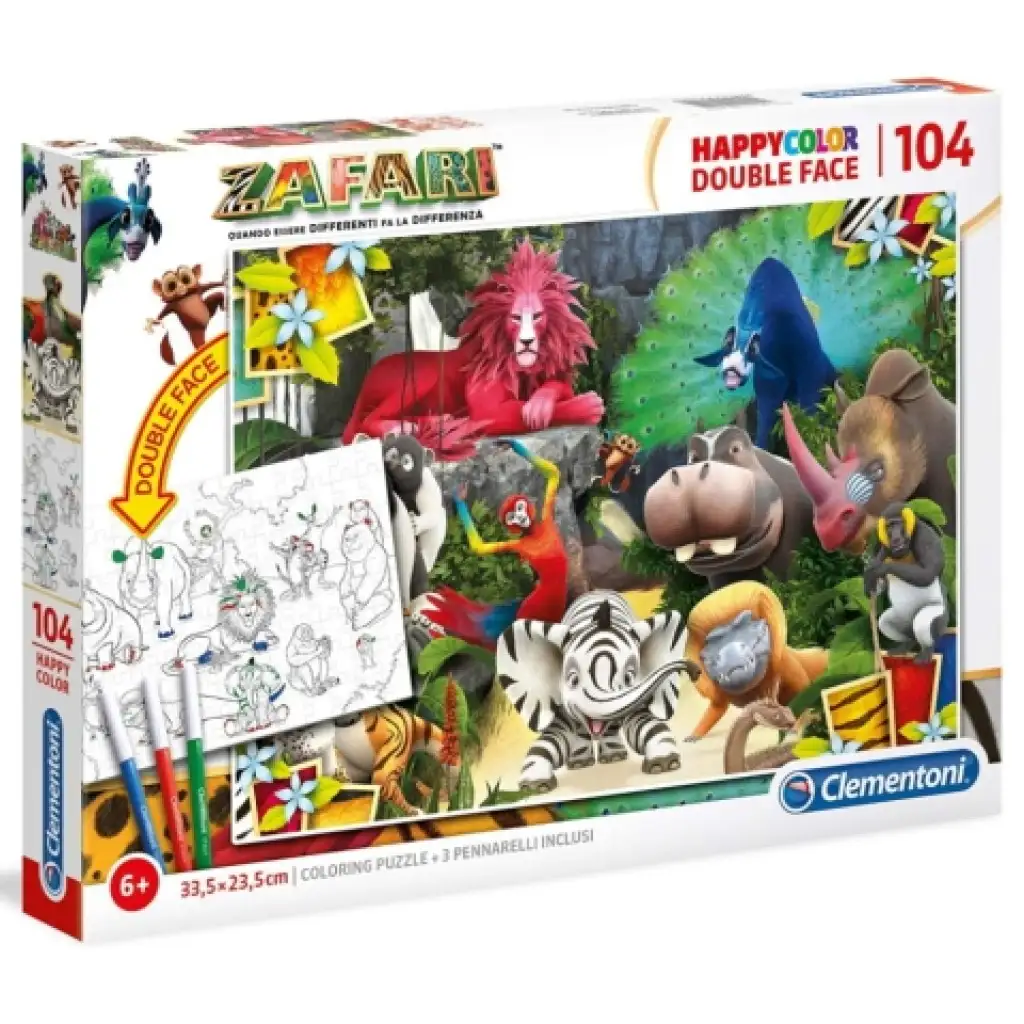 Zafari Double 2 az 1-ben 104db-os színezhető kétoldalas puzzle - Clementoni kép 1