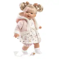 Llorens: Roberta síró baba cumival, rózsaszín ruhában 33cm