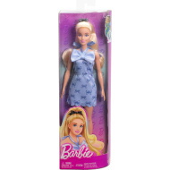 Barbie: Fashionista stílusos szőke baba csokornyakkendő mintás kék ruhában - Mattel
