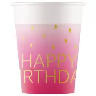 Rózsaszín színű szülinapi "Happy Birthday" feliratú papírpohár 8db-os szett 200ml