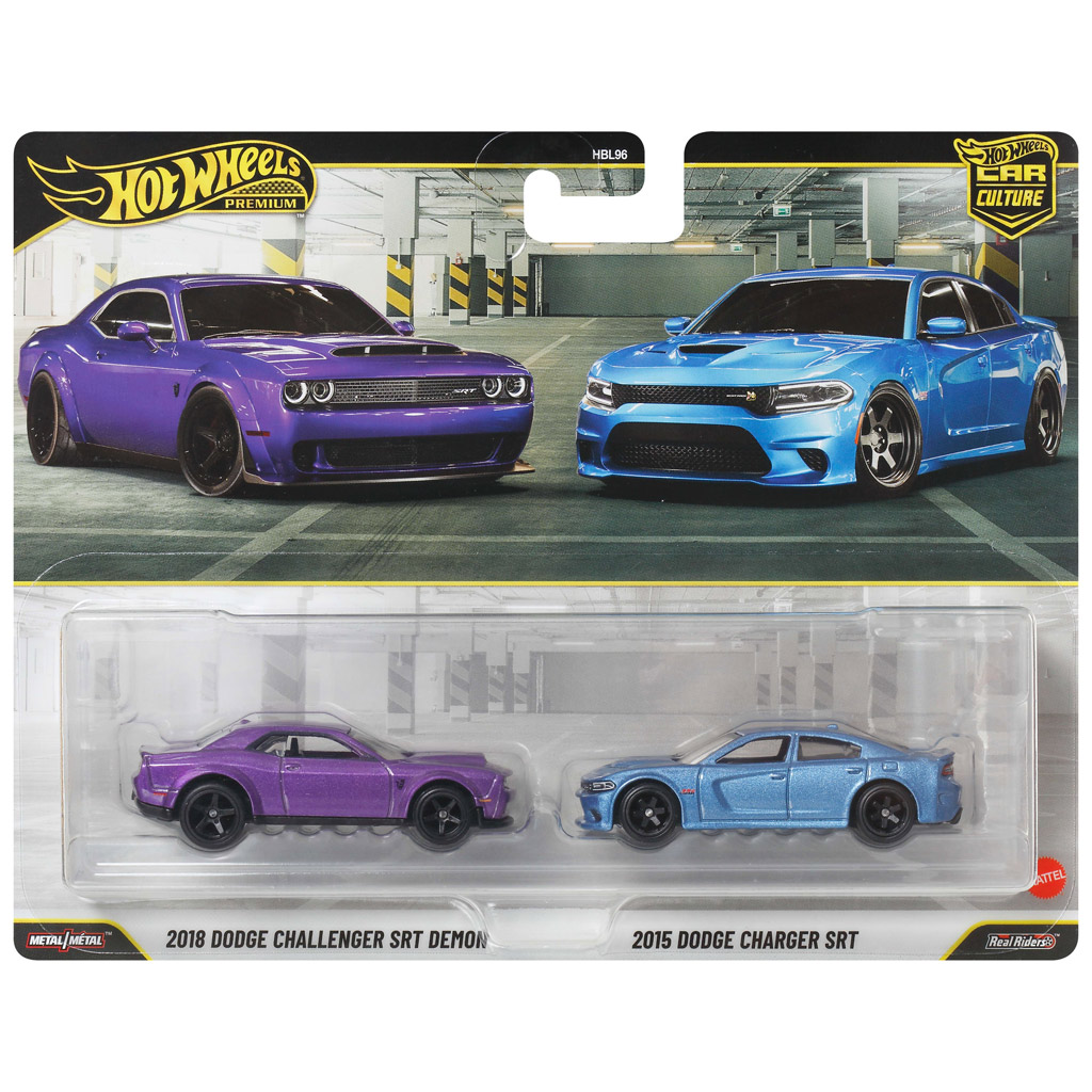 Hot Wheels: Deluxe 2018 Dodge Challenger SRT Demon és 2015 Dodge Charger SRT kisautó 2 db-os csomag 1/64 - Mattel